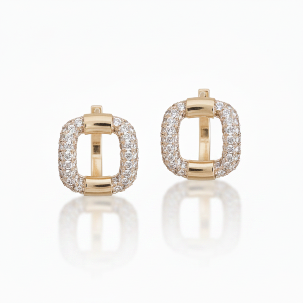 Square Huggie Hoop Earrings Pavé CZ 18k Gold Plated for Women

