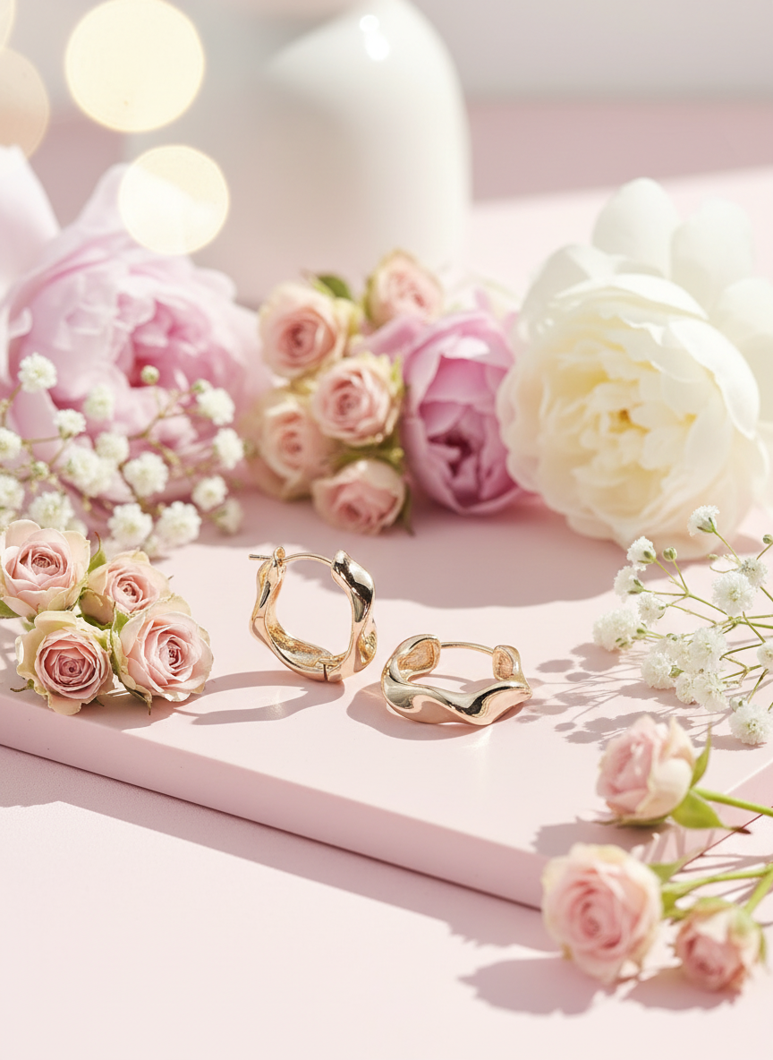 Pendientes twisted en ambiente delicado con flores