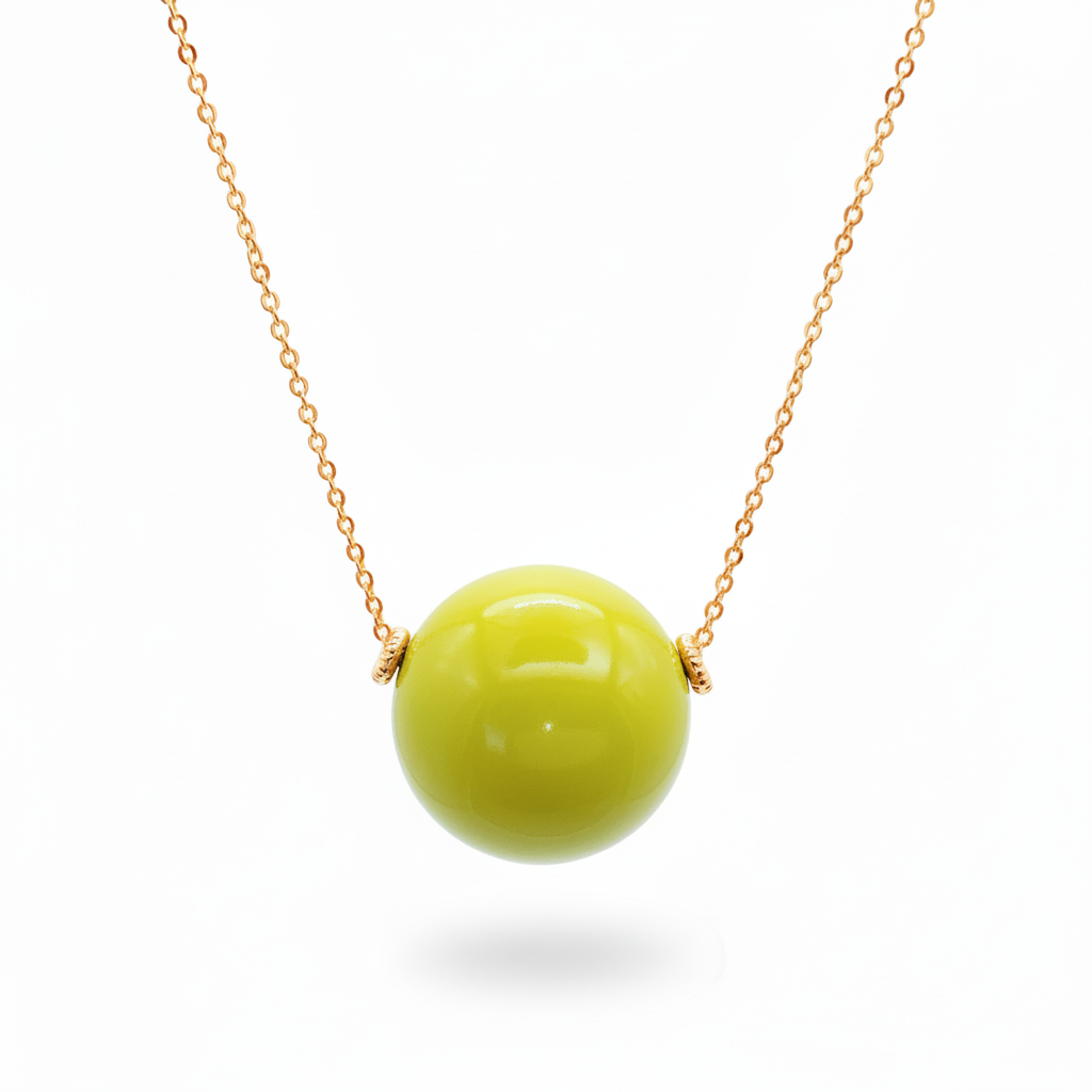 Pistachio Green Tagua Bead Necklace 18k Gold Plated for Women


