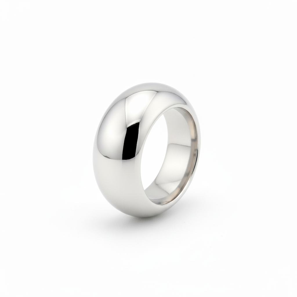 Platinum PVD Domed Chunky Ring – Wide Silver Dome Band for Women
