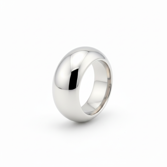 Platinum PVD Domed Chunky Ring – Wide Silver Dome Band for Women
