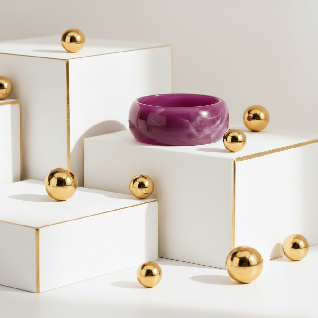Plum Purple Chunky Resin Bangle Wide 34mm - Luxury Jewelry Styling | Ms Friesch
