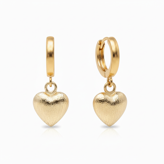 Puffed Heart Huggie Hoop Earrings 18k Gold Plated – Dainty Gold Charm Earrings

