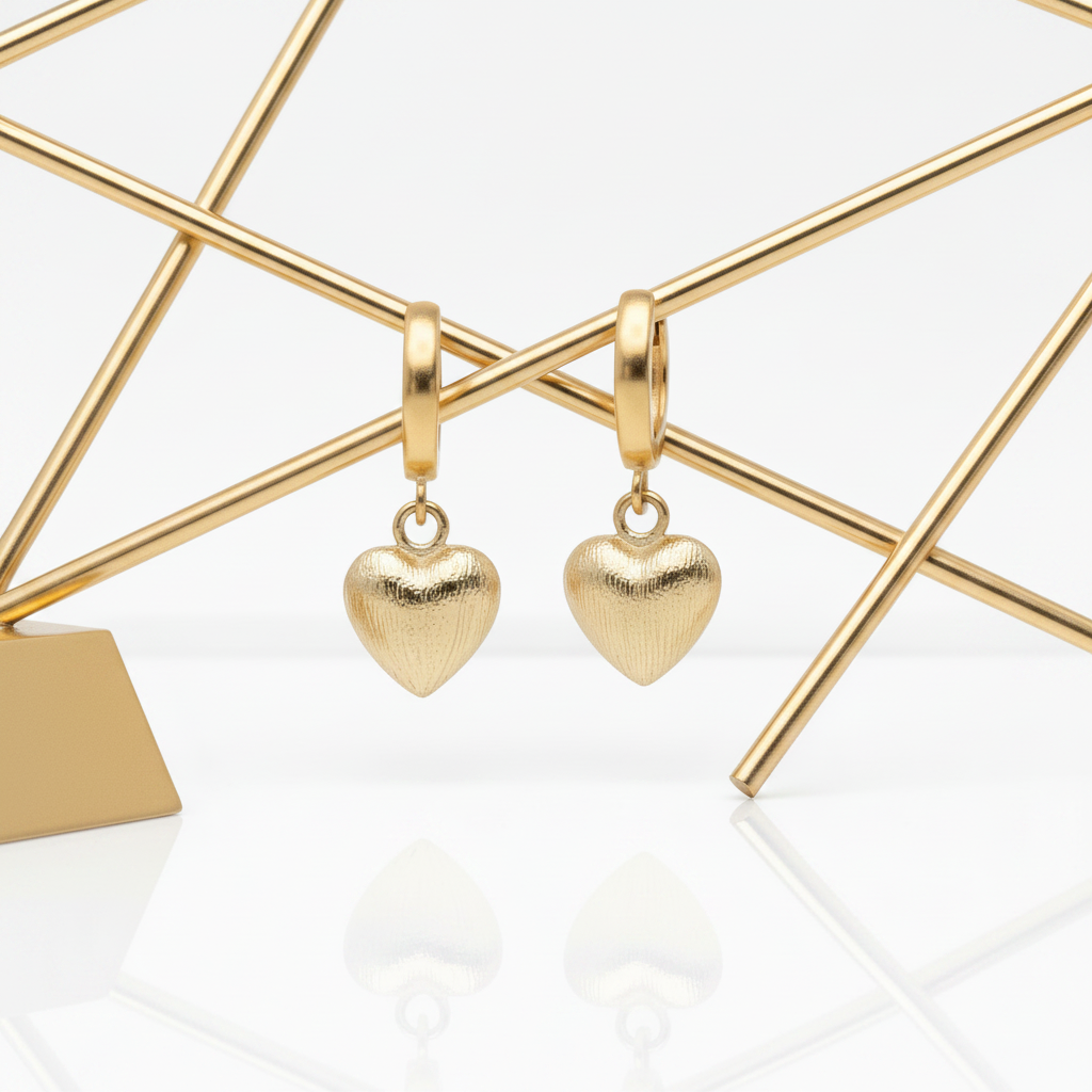 Puffed Heart Huggie Hoop Earrings 18k Gold Plated – Gold White Editorial
