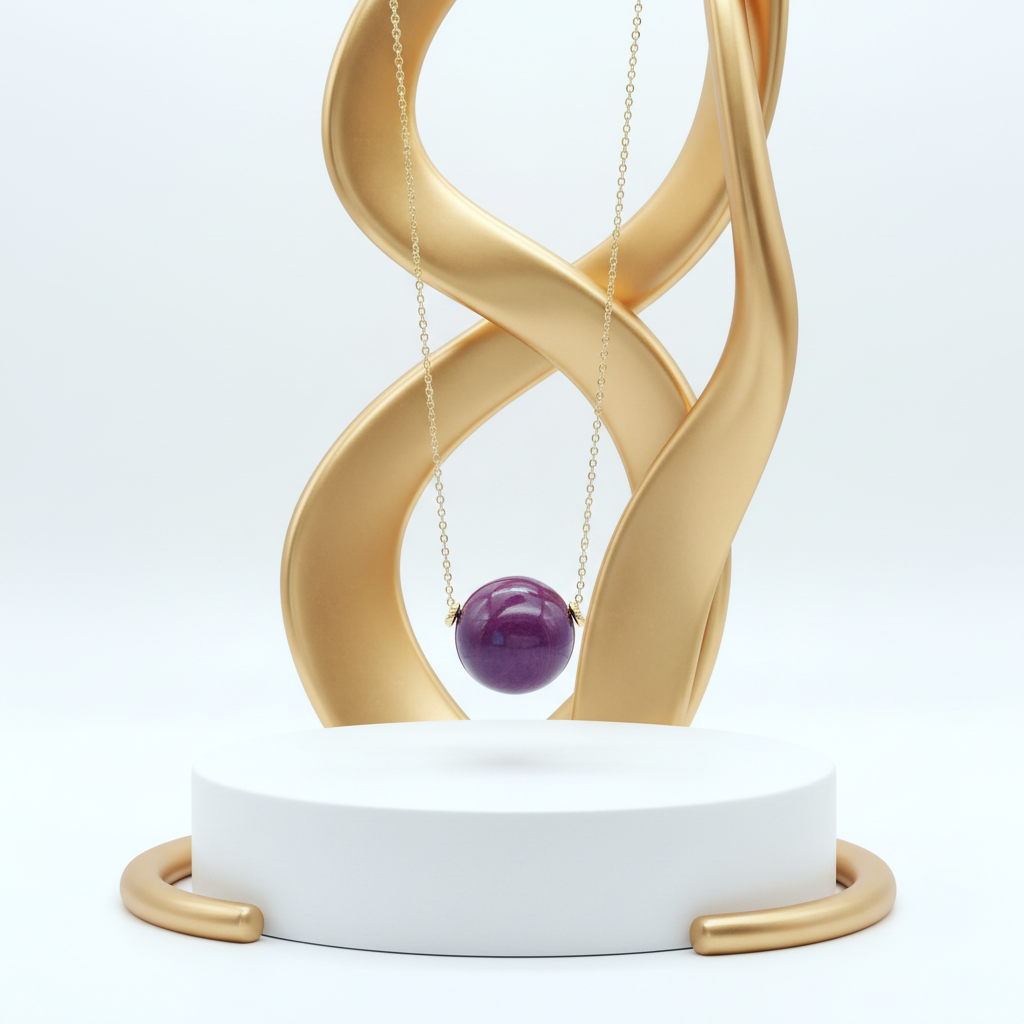 Purple Tagua Bead Necklace 18k Gold Plated Sustainable Jewelry
