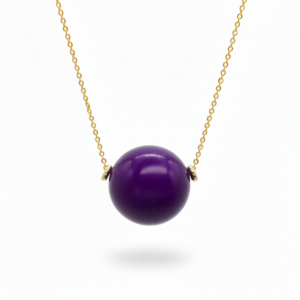 Purple Tagua Bead Necklace 18k Gold Plated Pendant for Women
