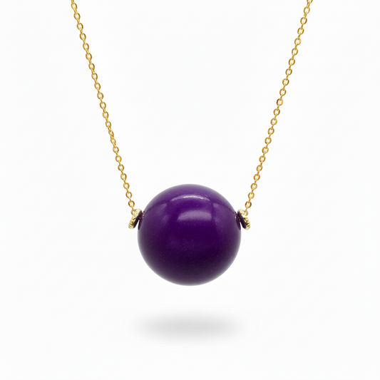 Purple Tagua Bead Necklace 18k Gold Plated Pendant for Women
