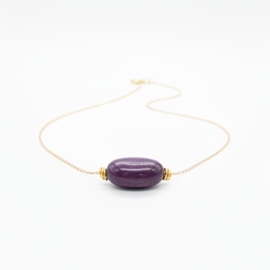 Purple Tagua Nugget Necklace - Warm Gold Reduced Lighting
