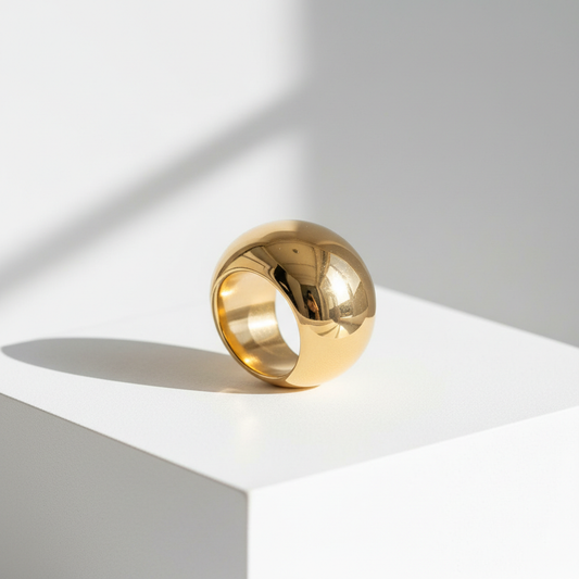 PVD gold plated stainless steel domed chunky ring size 7 front view