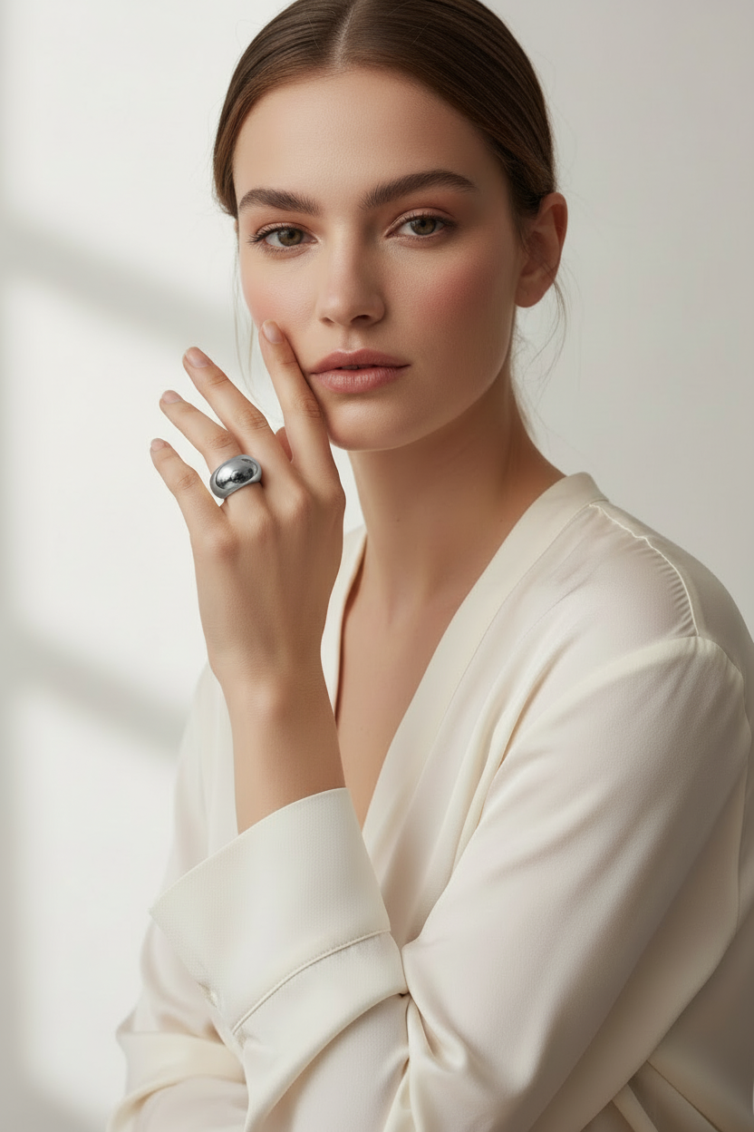 Platinum PVD Chunky Ring Stainless Steel – Domed Statement Ring for Women
