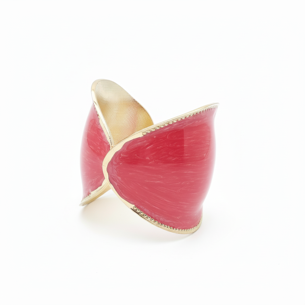 Red Enamel Cuff Bracelet Gold Plated Statement Bangle for Women
