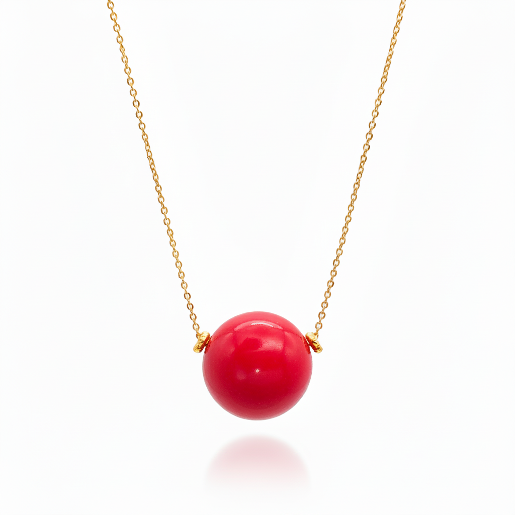 Red Tagua Bead Necklace 18k Gold Plated Chain for Women
