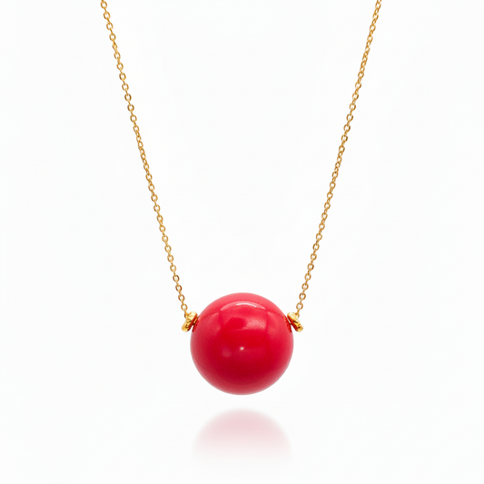 Red Tagua Bead Necklace 18k Gold Plated Chain for Women
