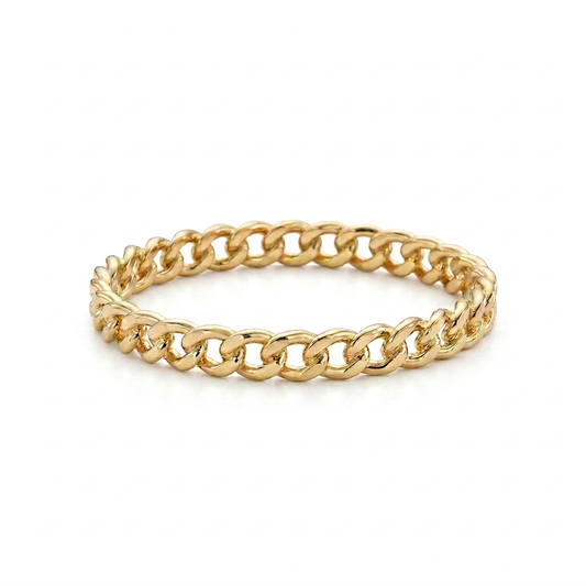 18k gold plated chain link ring with a slim 2.5 mm band on a white background