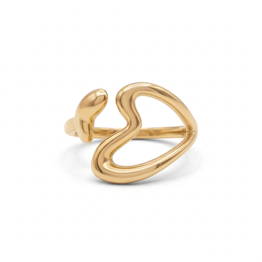 18k Gold Plated double heart open ring with an adjustable band