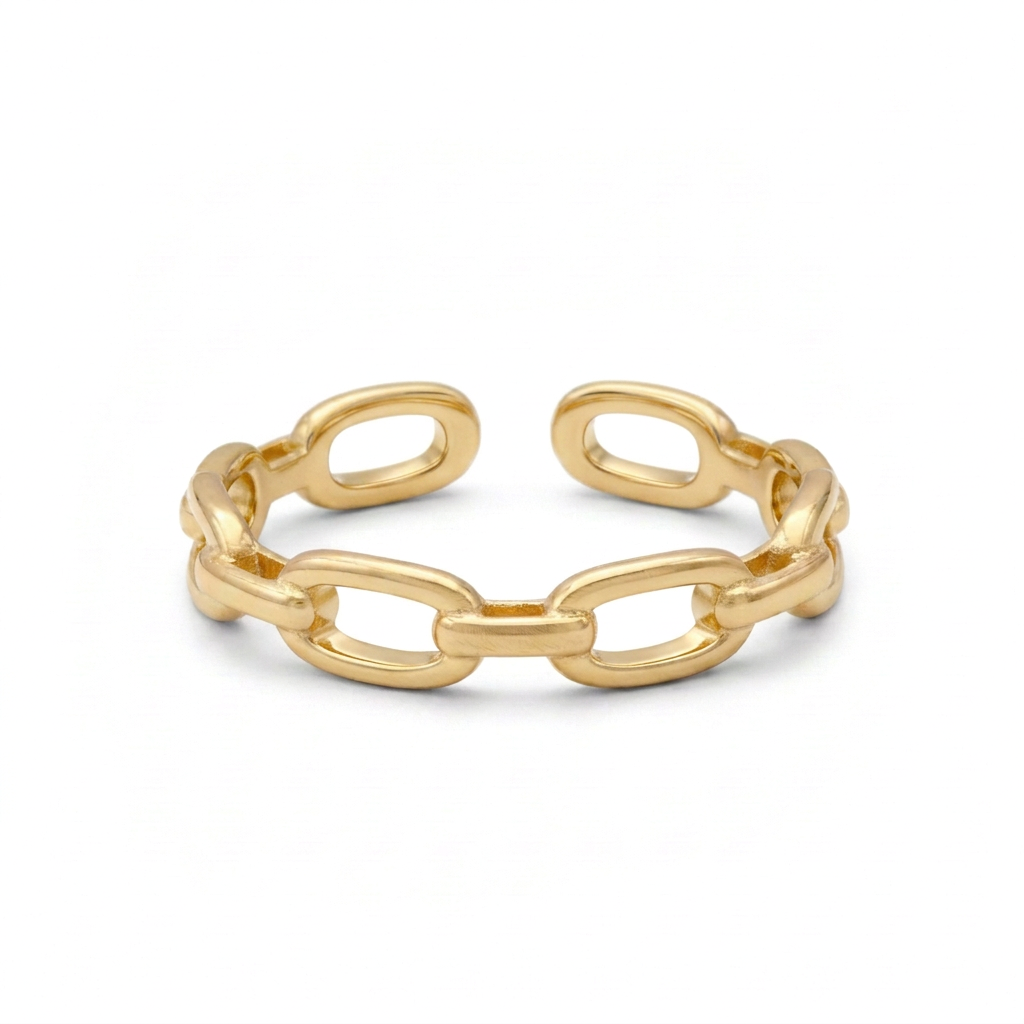 18k Gold Plated chain link ring with an adjustable open band