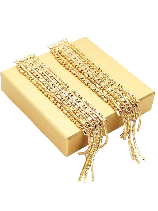 Gold Bar Fringe Stud Earrings