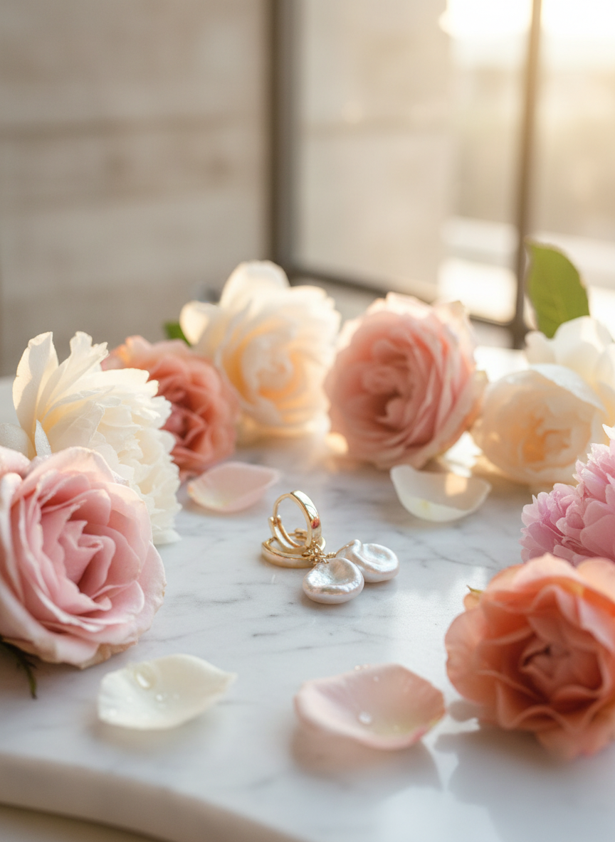 Romantic Gold Keshi Pearl Hoop Earrings