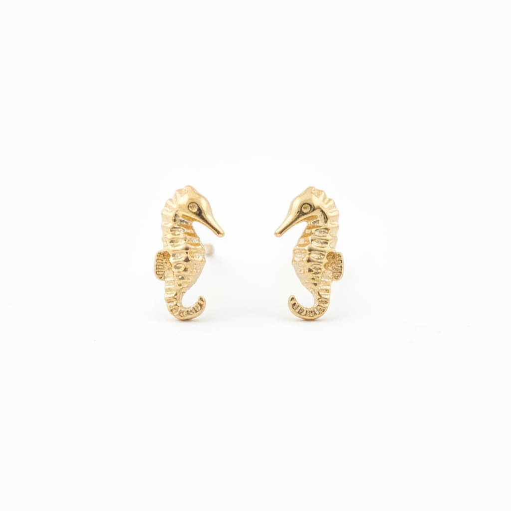 Tiny seahorse stud earrings 9x5mm 18k gold plated - delicate ocean jewelry
