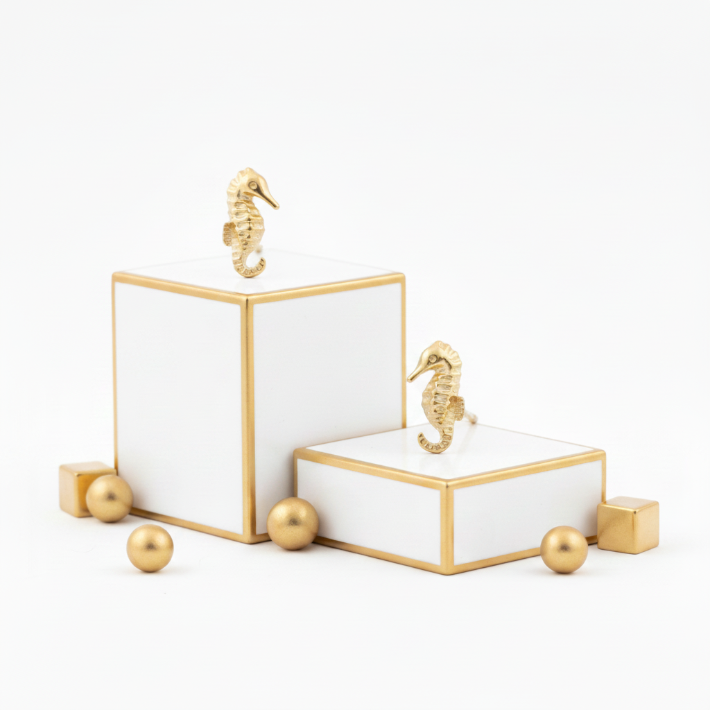 Tiny Seahorse Stud Earrings Gold Plated Ocean Jewelry Gift for Women
