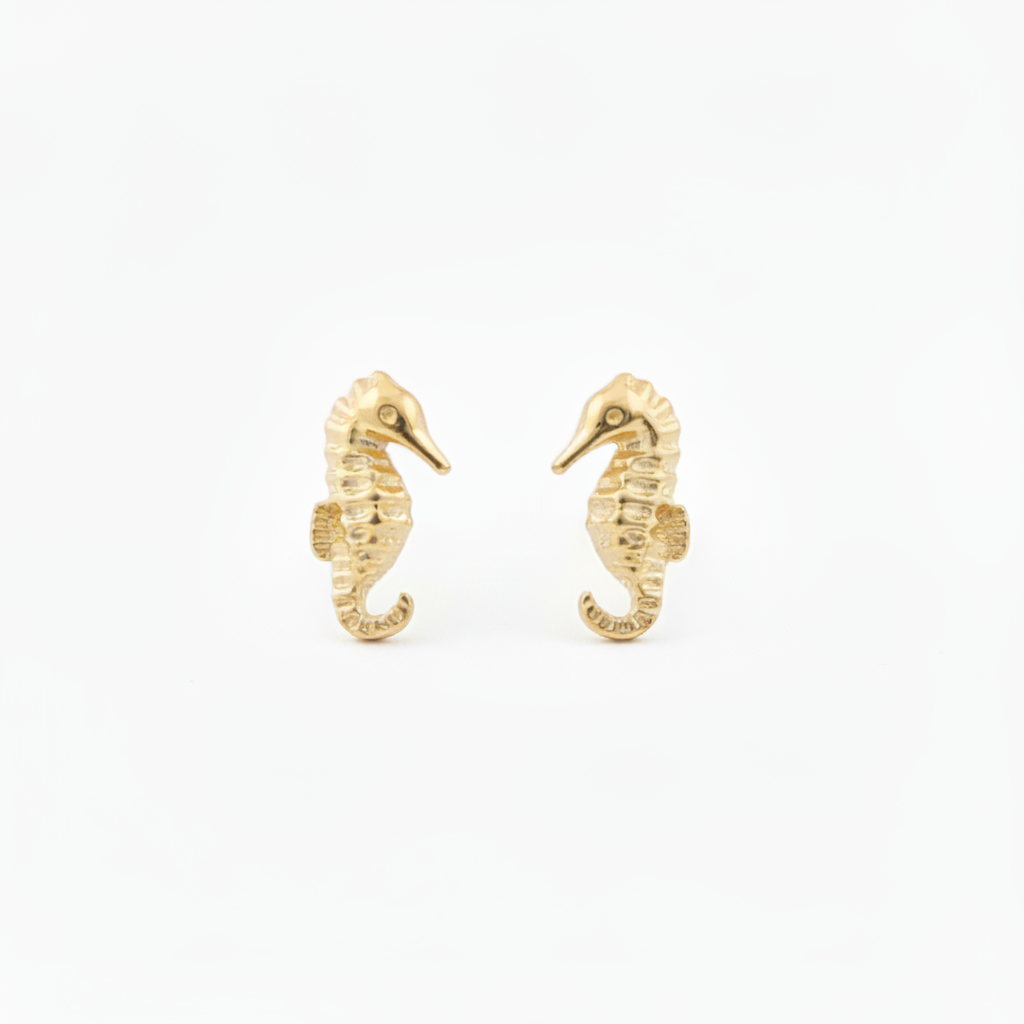 Seahorse Stud Earrings 18k Gold Plated Tiny Gold Studs for Women
