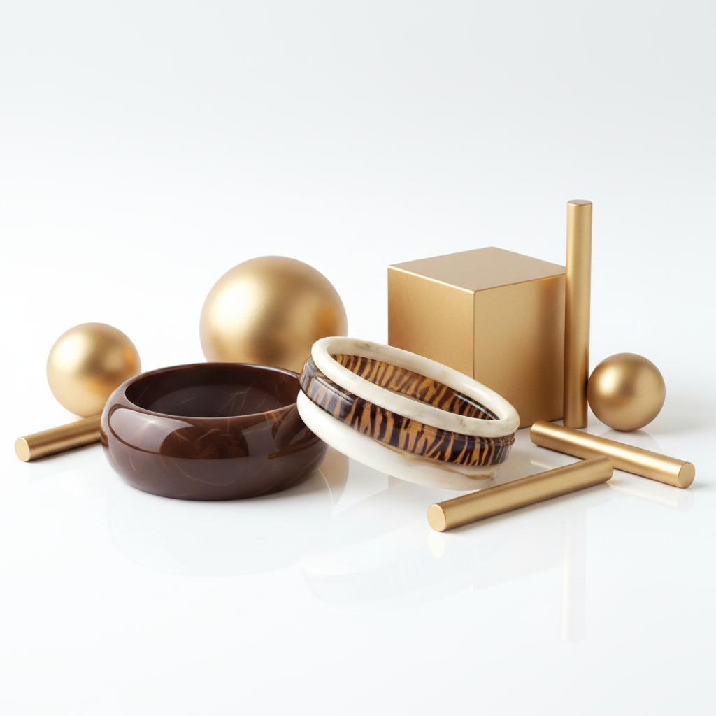 Four-piece resin bangle set in chocolate brown, beige and animal print
