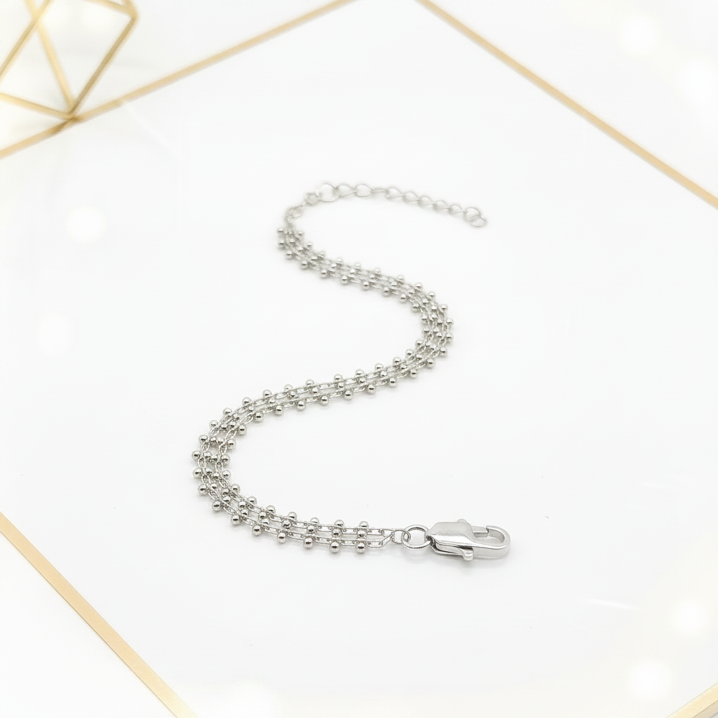 Dainty Double Chain Bracelet Silver Rhodium Stackable Gift Her

