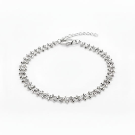 Double Chain Bracelet Silver Rhodium Plated Beaded Dainty Women


