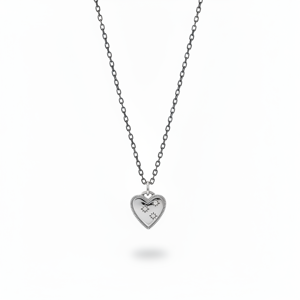 Oxidized Sterling Silver Heart Necklace CZ Pendant – Dainty Chain for Women
