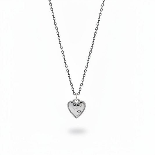 Oxidized Sterling Silver Heart Necklace CZ Pendant – Dainty Chain for Women
