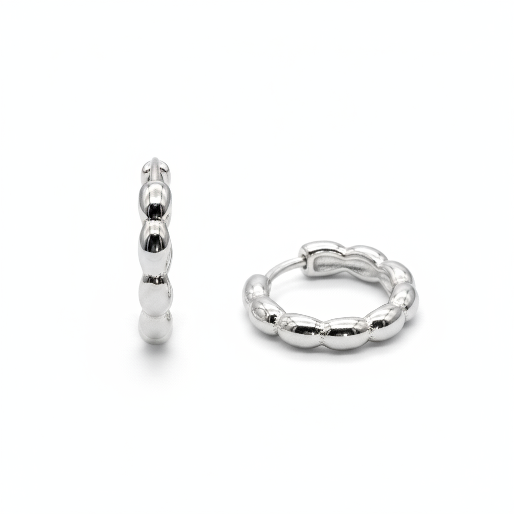 Silver Rhodium Huggie Hoop Earrings 16mm – Minimalist Small Hoops for Women

