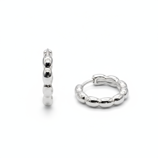Silver Rhodium Huggie Hoop Earrings 16mm – Minimalist Small Hoops for Women
