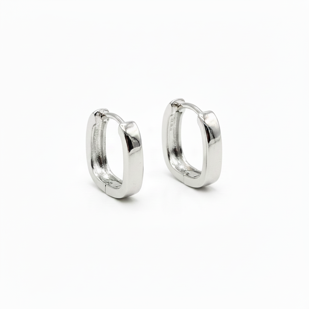 Silver plated square huggie hoop earrings 15mm geometric minimalist women Ms Friesch
