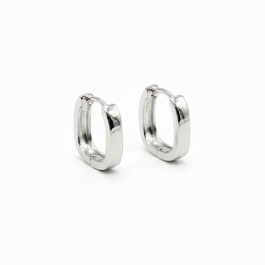 Silver plated square huggie hoop earrings 15mm geometric minimalist women Ms Friesch
