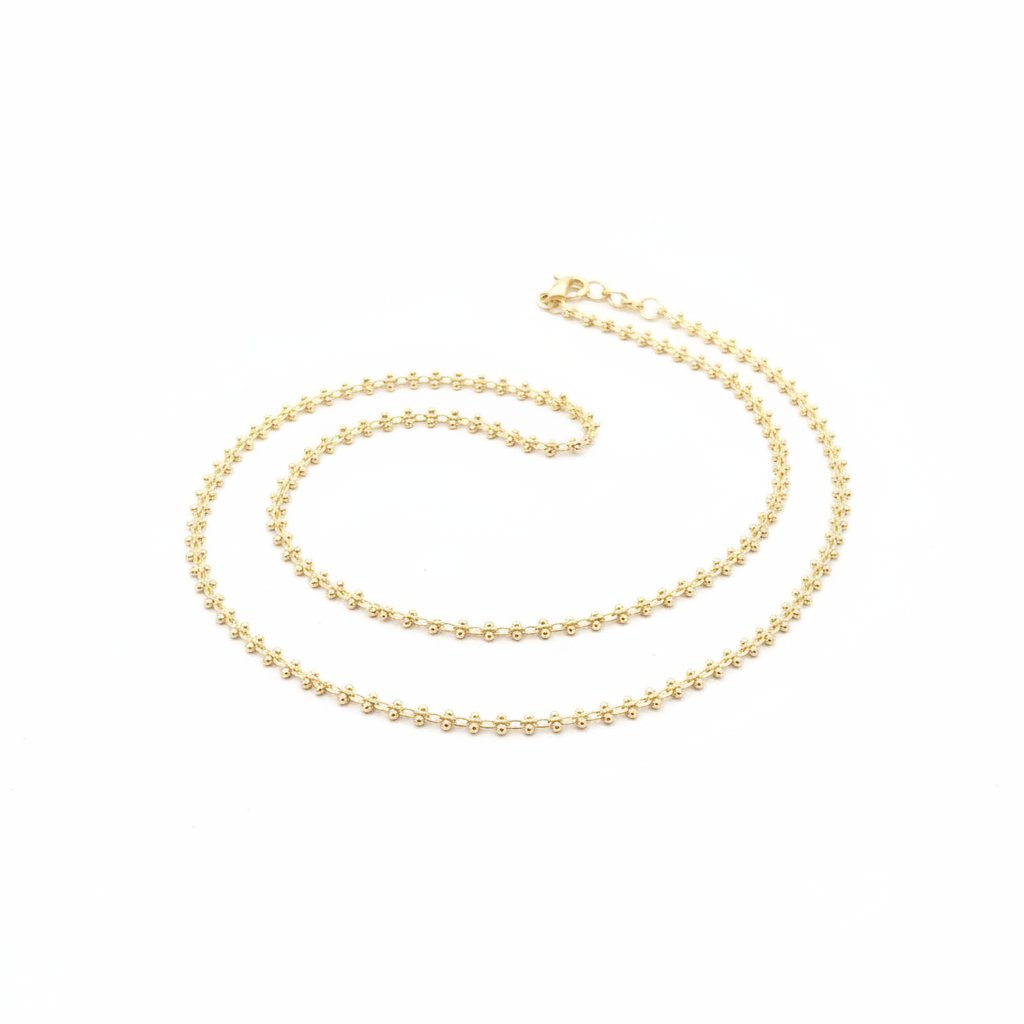 Delicate Gold Plated Chain Choker Necklace - Single Strand with Tiny Beads on White Background