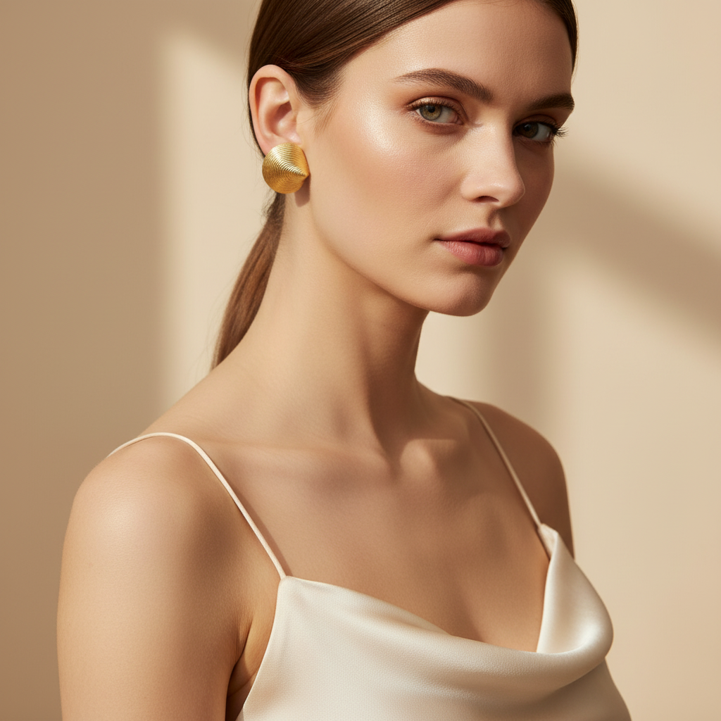 Large Shell Stud Earrings 18k Gold Plated Statement Jewelry for Women

