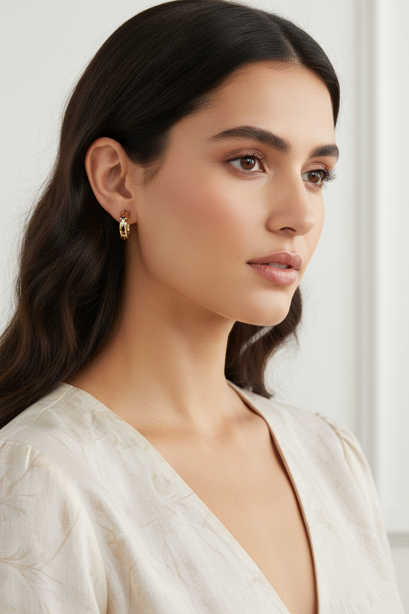 Small Chunky Link Huggie Hoop Earrings - Canadian Model