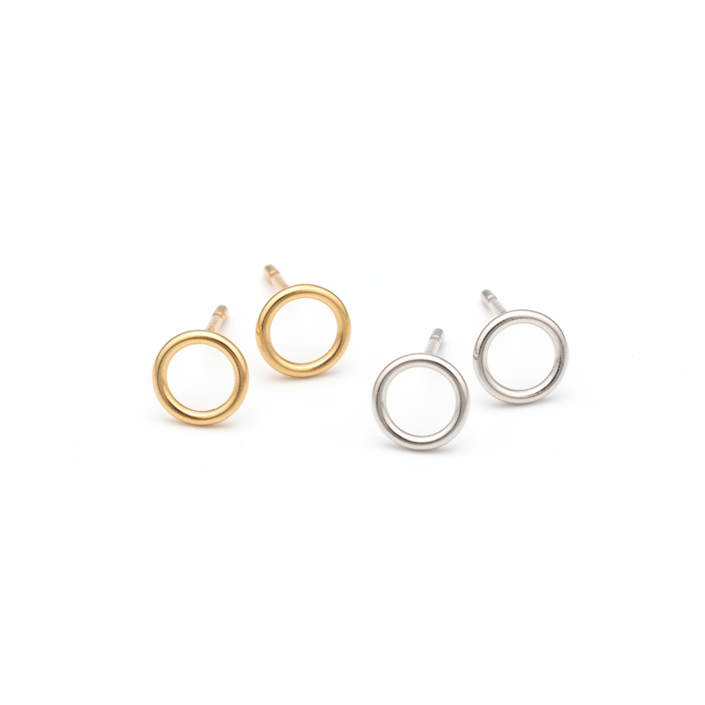 Small open circle stud earrings 7mm gold filled sterling silver minimalist hoops