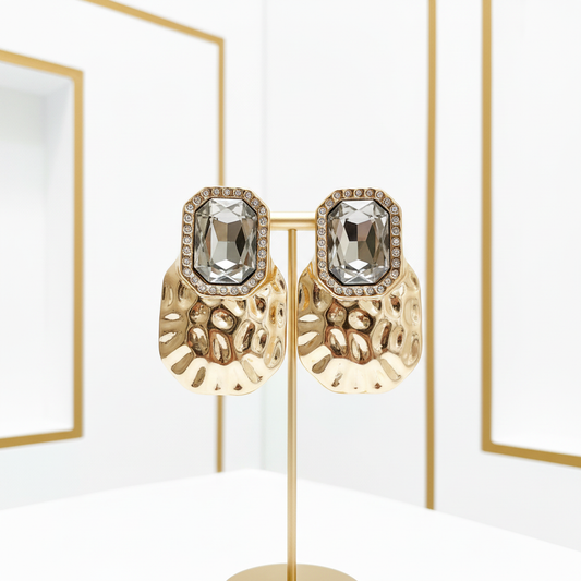 Smoky Crystal Earrings in White and Gold Environment