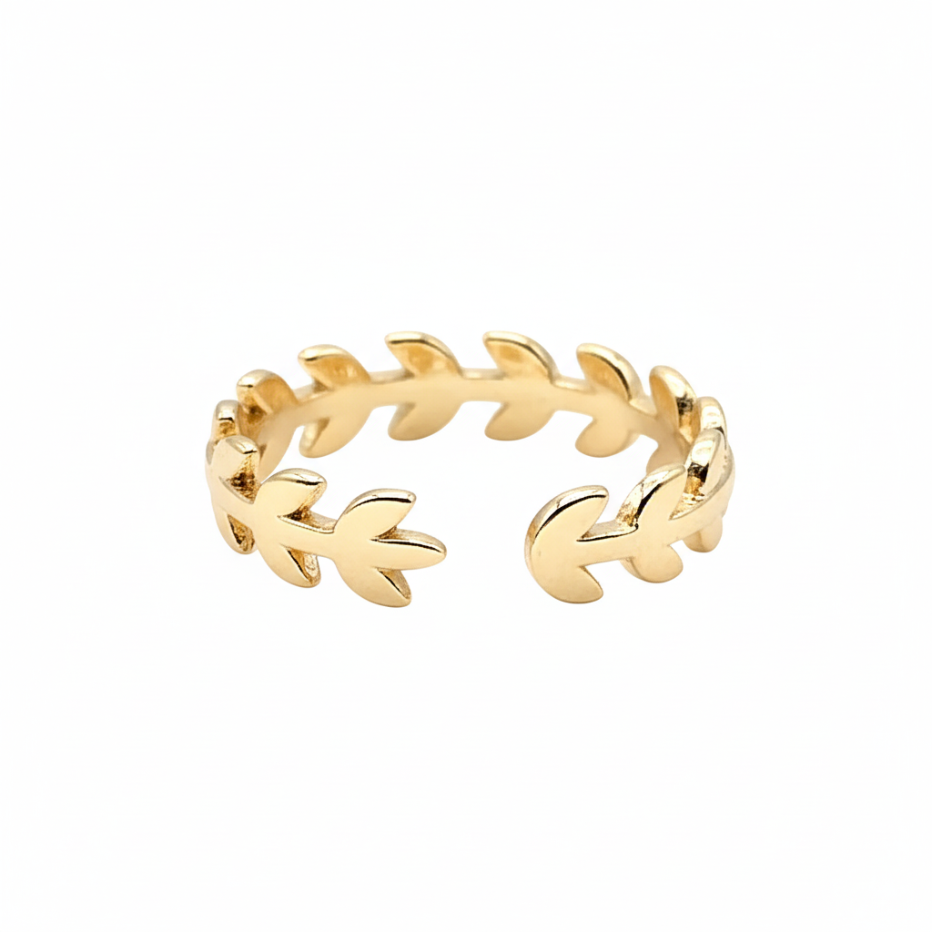 Spike gold plated ring with adjustable open back on white background
