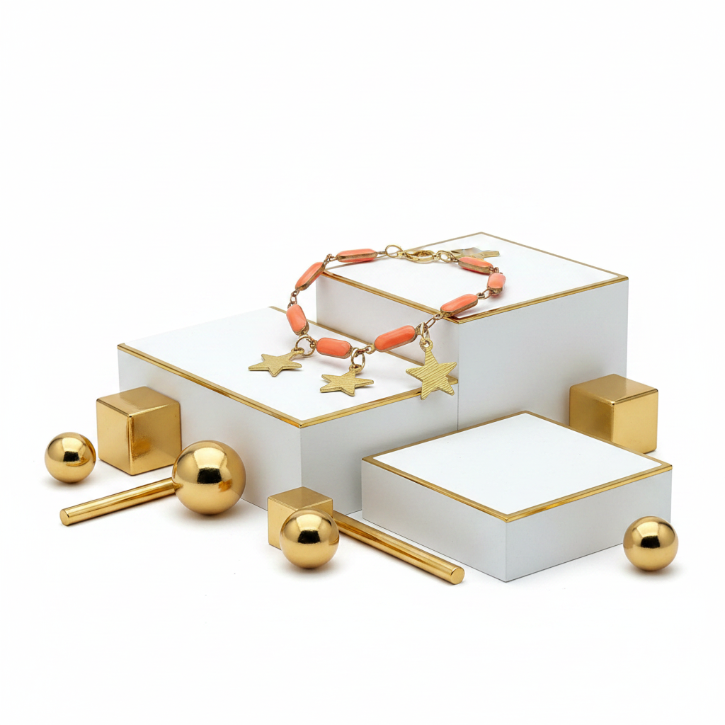 Orange Enamel Star Bracelet Boho Stacking Gold Style Women


