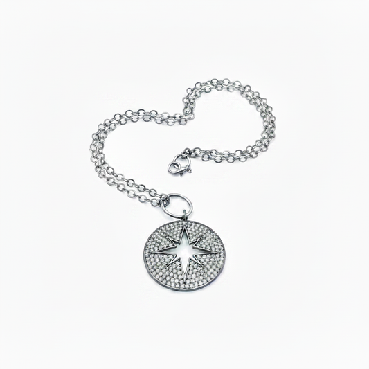 Star Pendant Necklace Sterling Silver Oxidized CZ Pavé for Women
