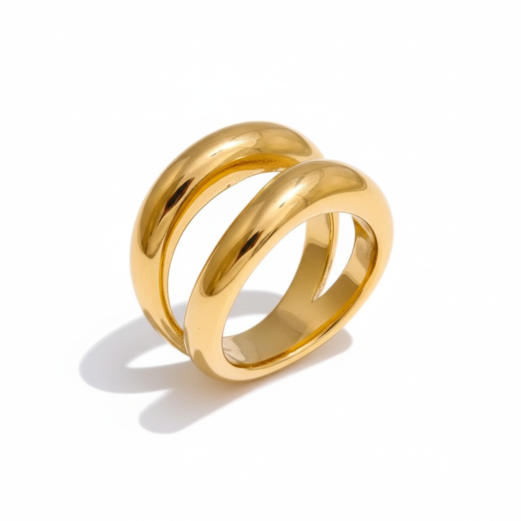 Double Band Ring 18k Gold PVD Stainless Steel – Statement Stacking Ring for Women

