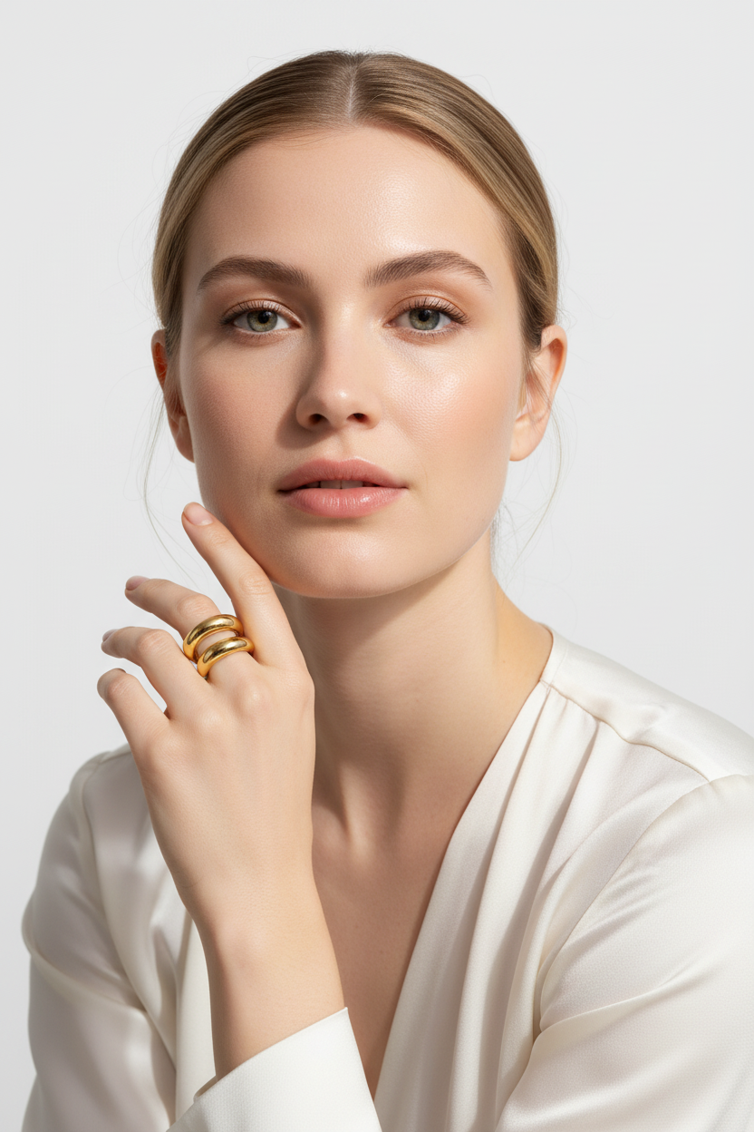 Statement Double Band Gold PVD Ring on Hand – Stacking Ring for Women

