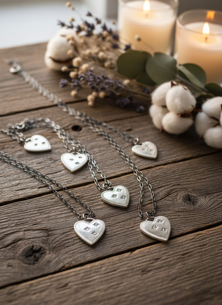 Sterling Silver Heart Necklaces - Rustic Style