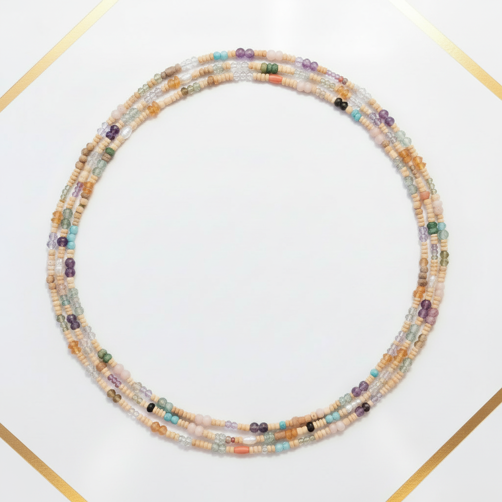 Handmade Terracotta Bead Necklace with Gemstones – 87cm Silk Strung | Ms Friesch
