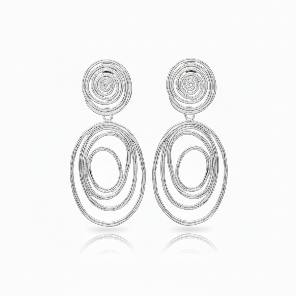 Textured Spiral Drop Earrings Silver Rhodium Plated for Women
