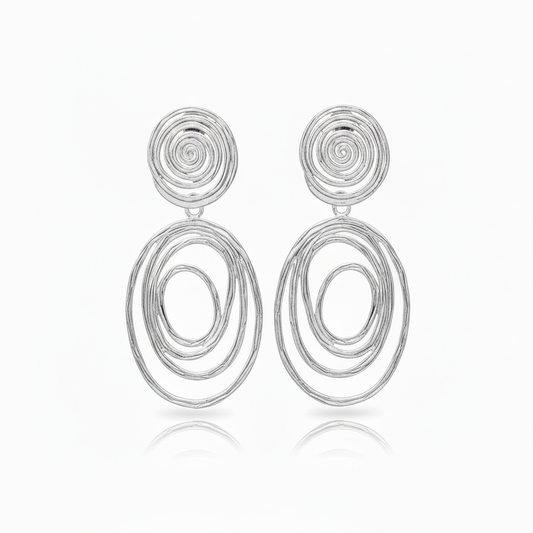 Textured Spiral Stud Earrings Silver Rhodium Plated Women

