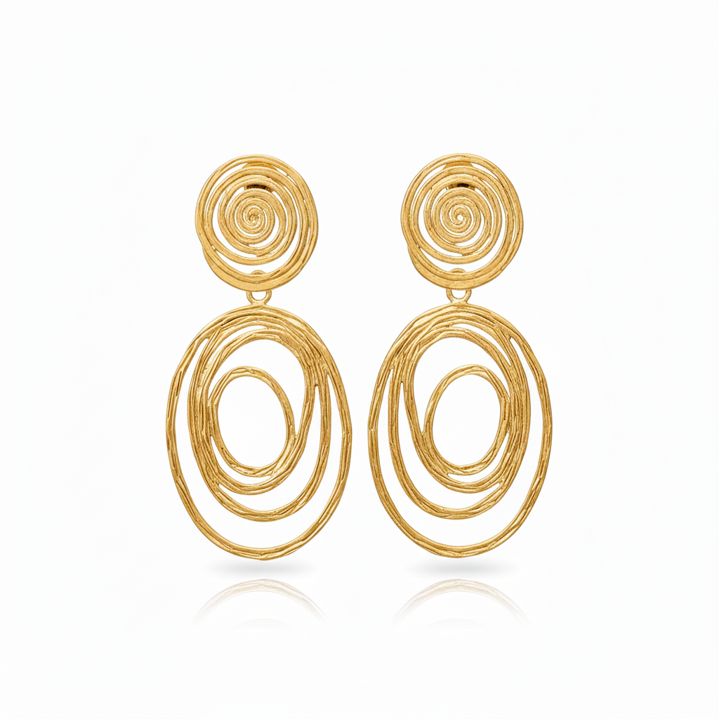 Textured Spiral Stud Earrings 18k Gold Plated Statement Women

