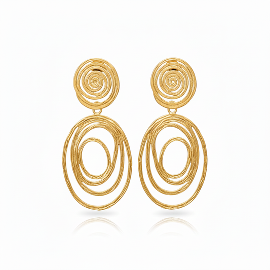 Textured Spiral Stud Earrings 18k Gold Plated Statement Women

